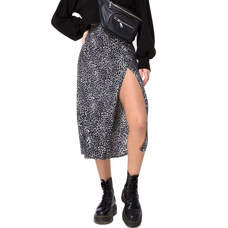 Floral Leopard Printed High Waist Stretch Split A- Line Skirt - Image 8