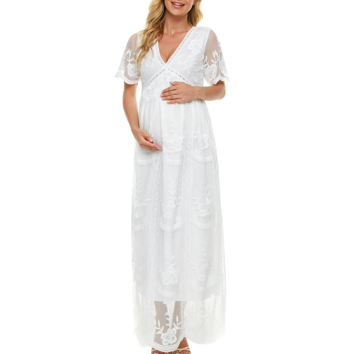 Women Fashion Solid Color Lace Pregnant Women Dress