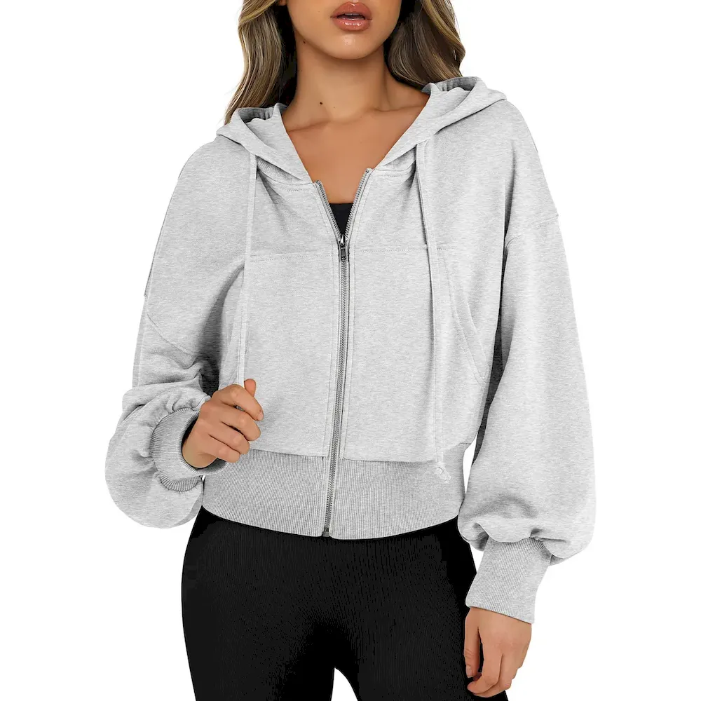 Women Fashion Hoodie Full Zip Short Sweatshirt Casual Hooded Pullover Sweatshirt - Image 5