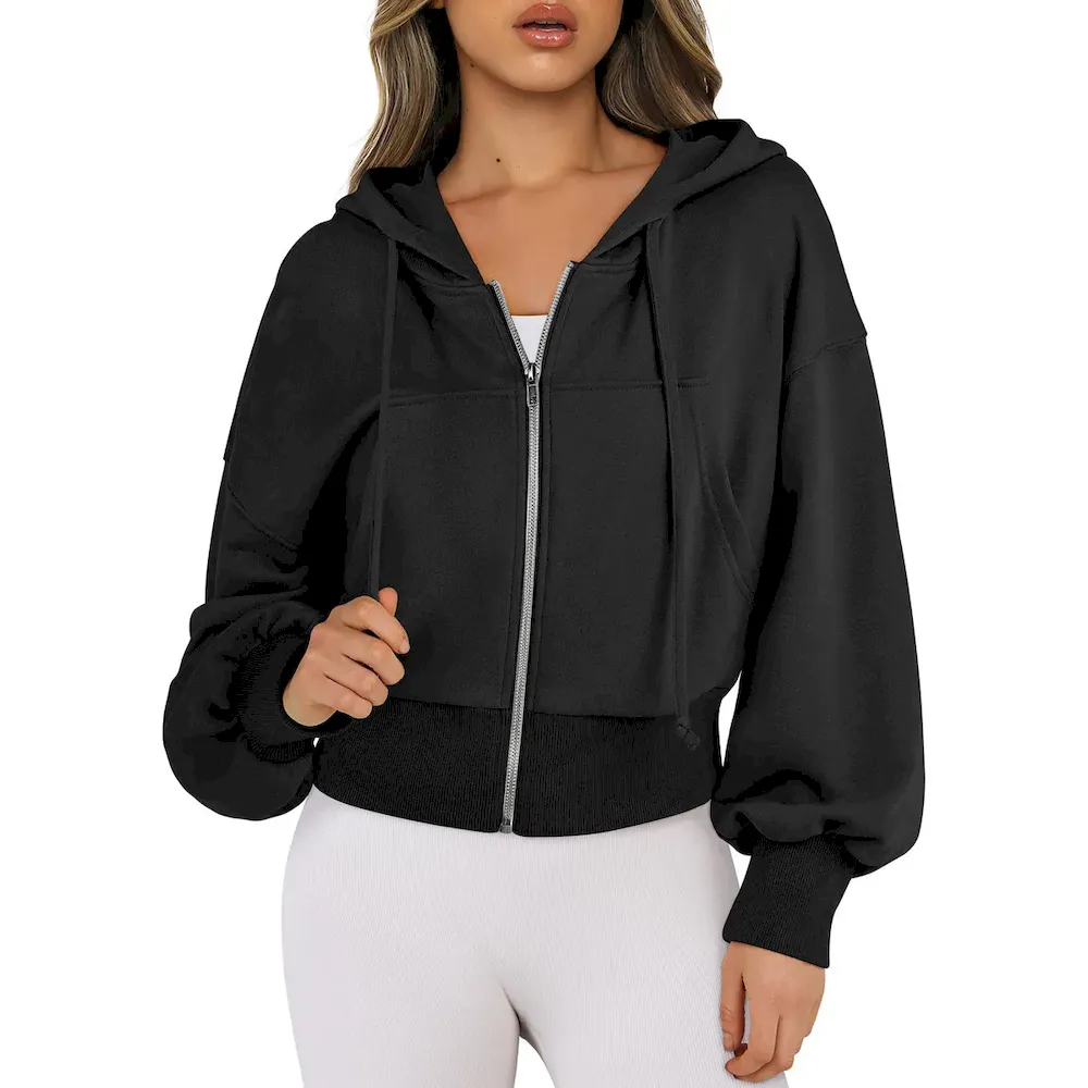 Women Fashion Hoodie Full Zip Short Sweatshirt Casual Hooded Pullover Sweatshirt - Image 6