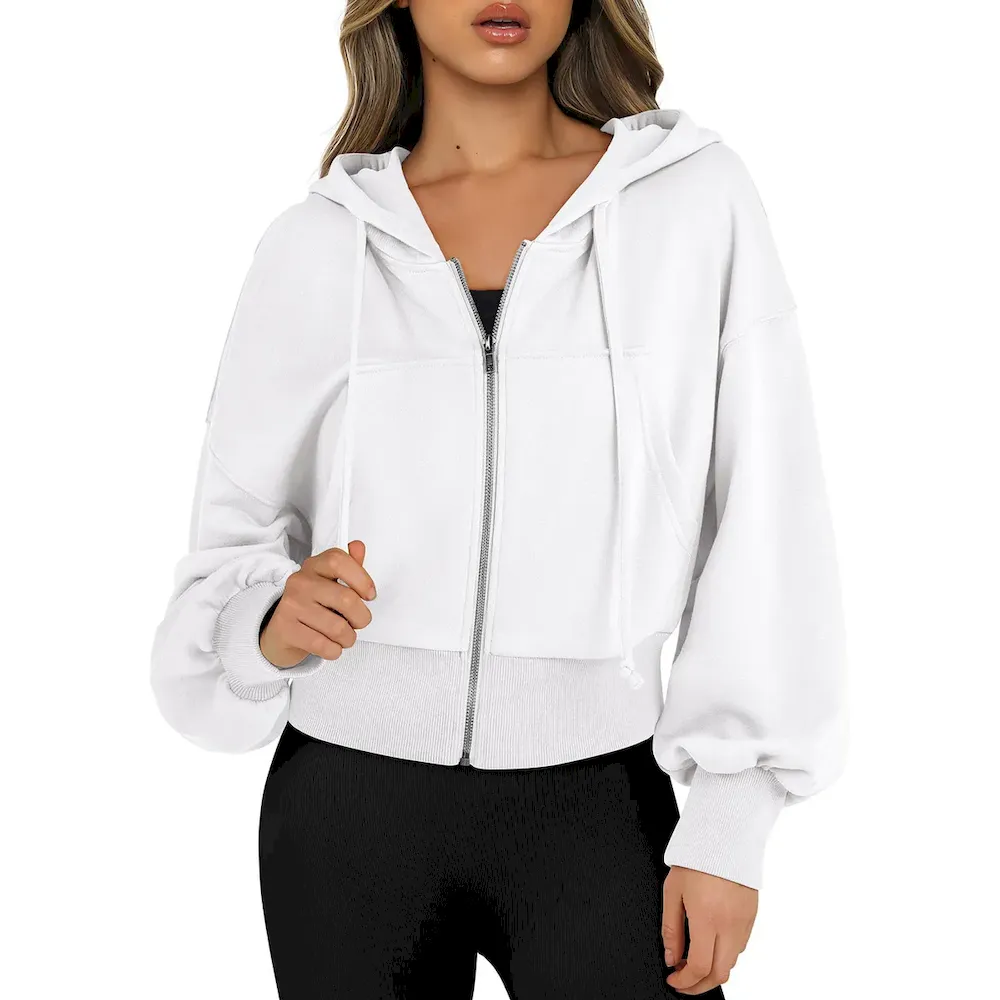 Women Fashion Hoodie Full Zip Short Sweatshirt Casual Hooded Pullover Sweatshirt - Image 7