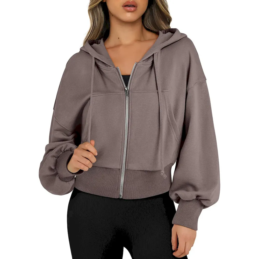 Women Fashion Hoodie Full Zip Short Sweatshirt Casual Hooded Pullover Sweatshirt - Image 8