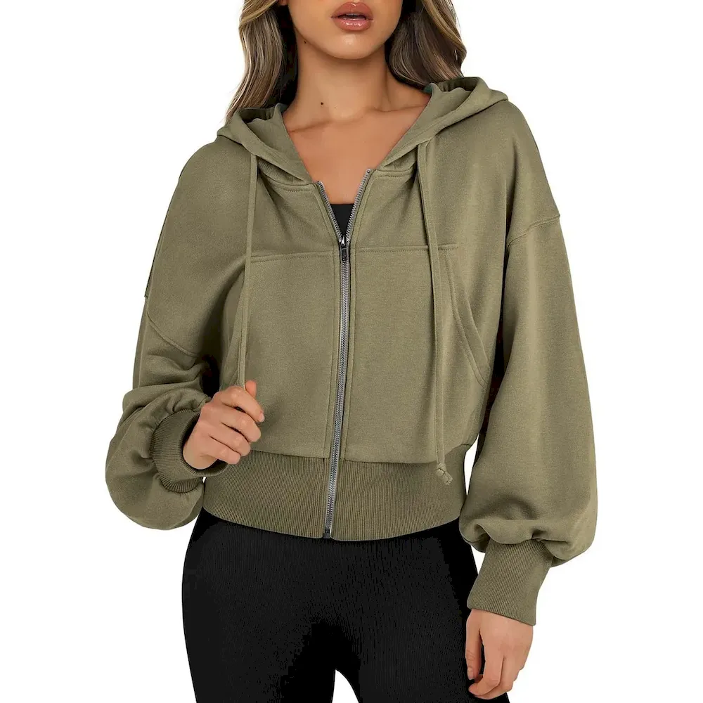 Women Fashion Hoodie Full Zip Short Sweatshirt Casual Hooded Pullover Sweatshirt - Image 9