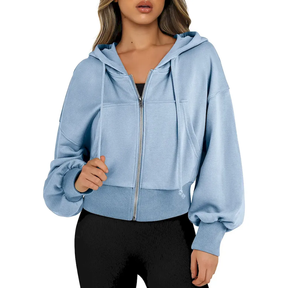 Women Fashion Hoodie Full Zip Short Sweatshirt Casual Hooded Pullover Sweatshirt - Image 11