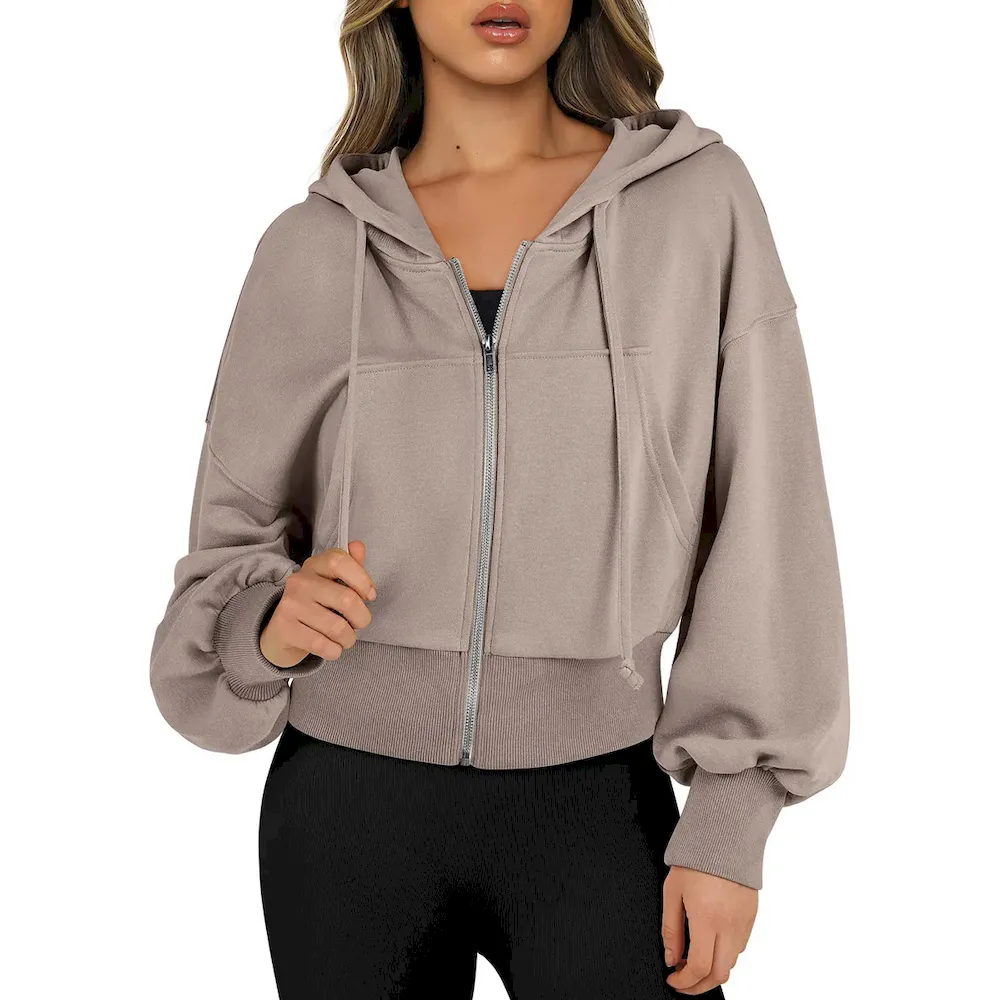 Women Fashion Hoodie Full Zip Short Sweatshirt Casual Hooded Pullover Sweatshirt - Image 13