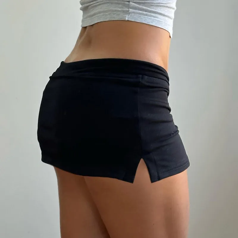 Women Fashion Sexy Solid Color Tight Slit Low -Waist Skirt - Image 4