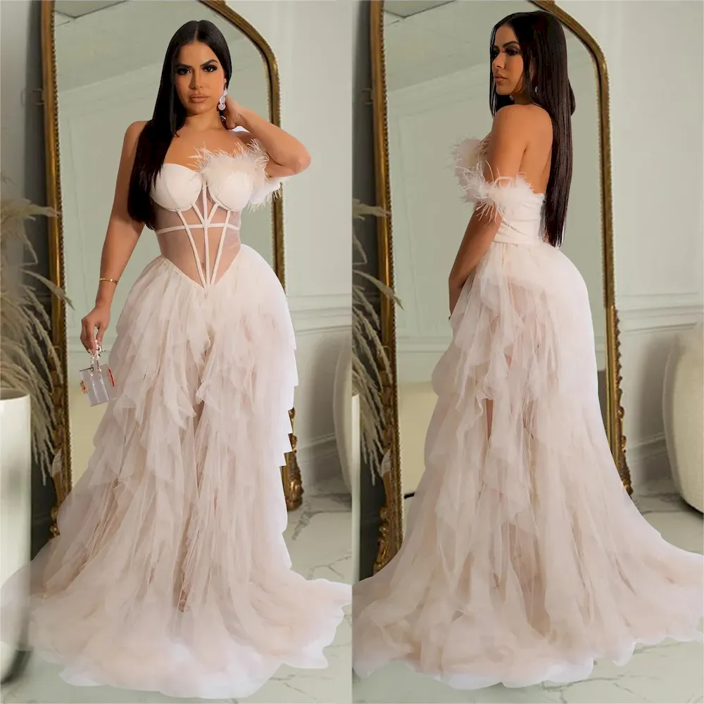 Fashion Women Solid Color Off-Shouder Mesh Formal Dress - Image 5
