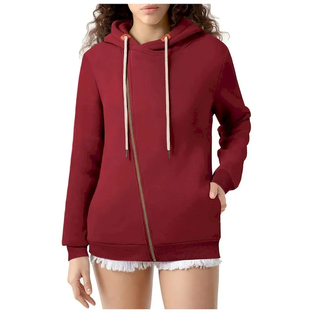 Women Casual Solid Color Pockets Zipper Hoodies - Image 4