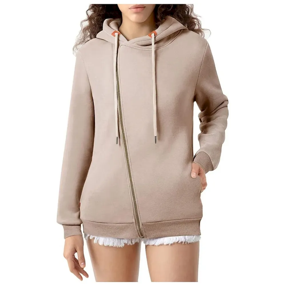 Women Casual Solid Color Pockets Zipper Hoodies - Image 7