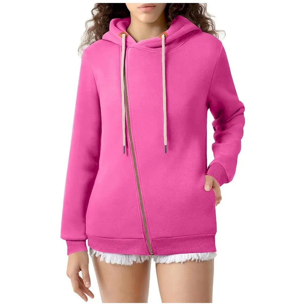 Women Casual Solid Color Pockets Zipper Hoodies - Image 8