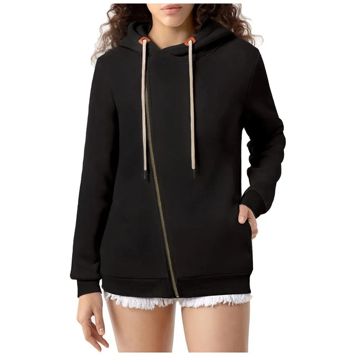 Women Casual Solid Color Pockets Zipper Hoodies - Image 9