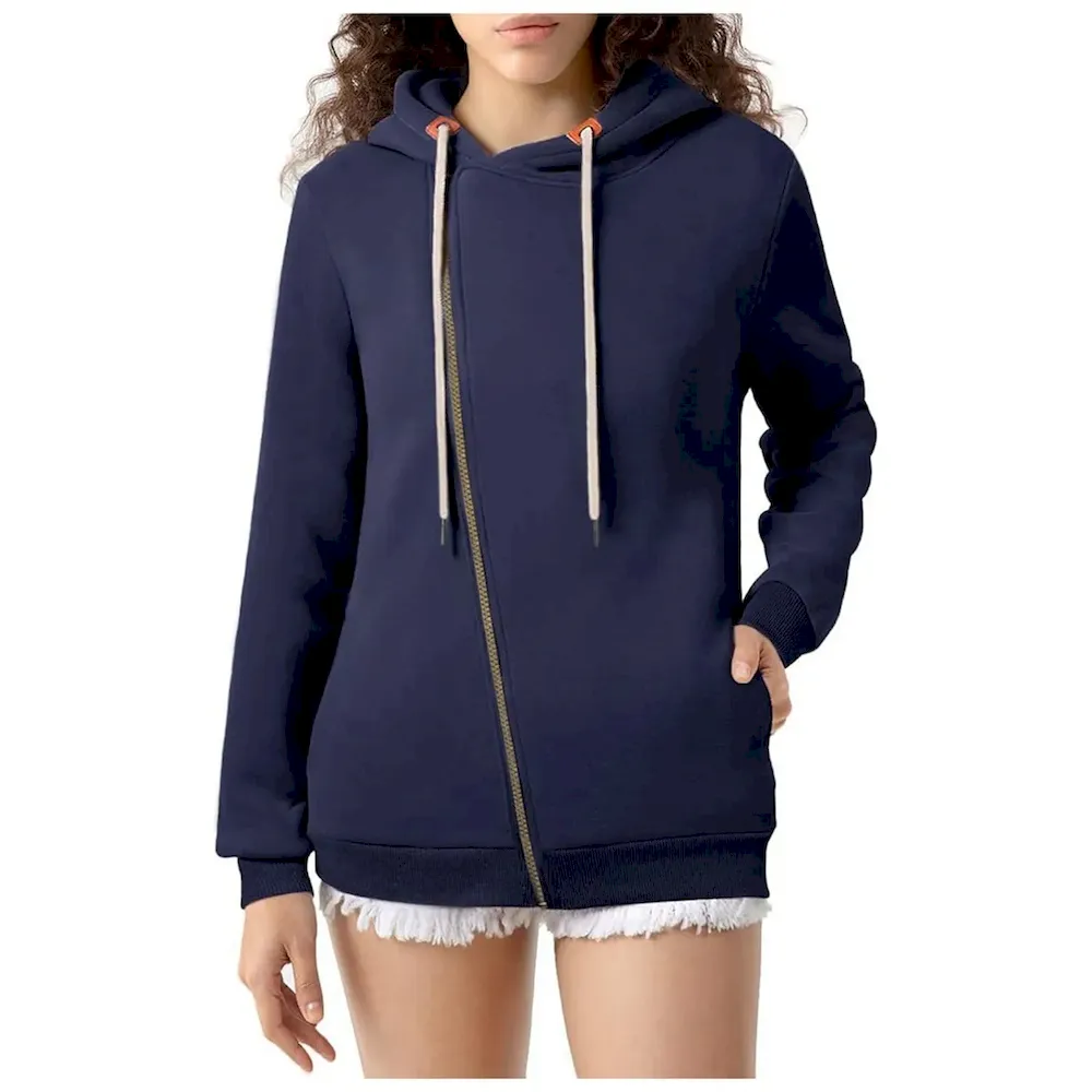 Women Casual Solid Color Pockets Zipper Hoodies - Image 10