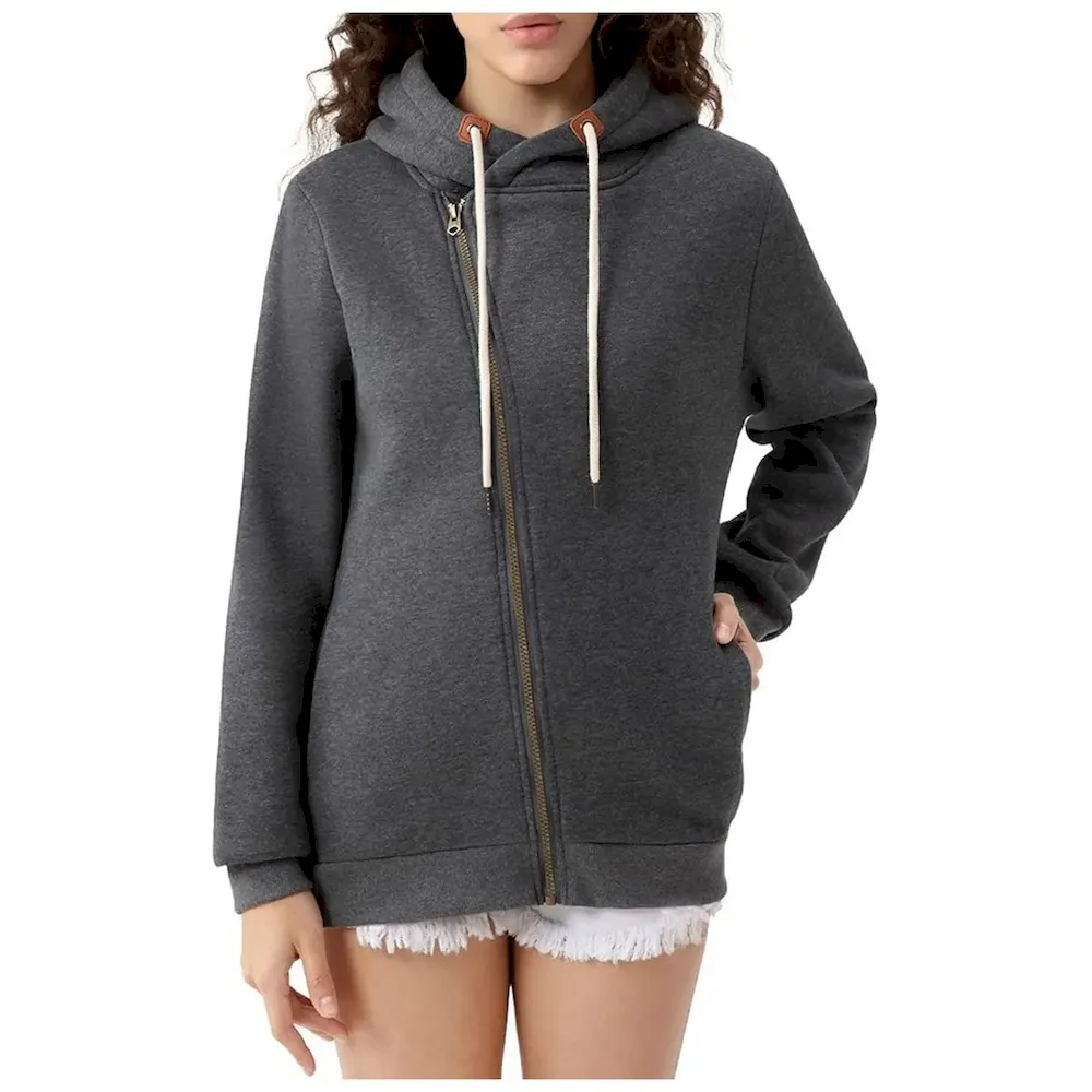 Women Casual Solid Color Pockets Zipper Hoodies - Image 11