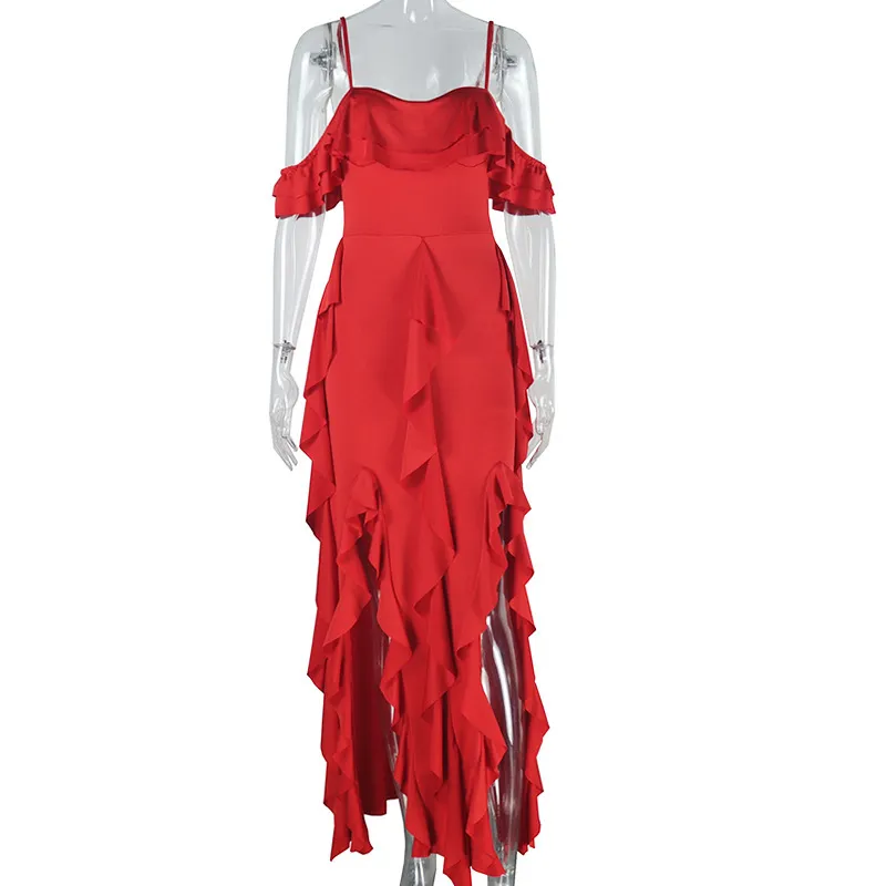 Women Fashion Sexy Irregular Solid Color Sleeveless Camisole Ruffled Dress - Image 3