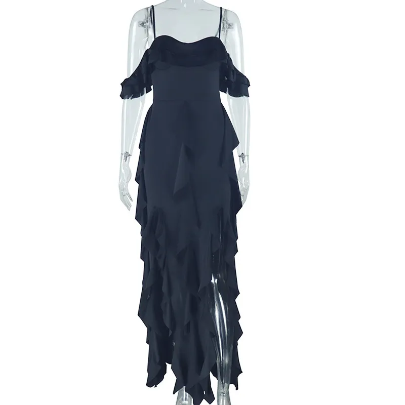 Women Fashion Sexy Irregular Solid Color Sleeveless Camisole Ruffled Dress - Image 4