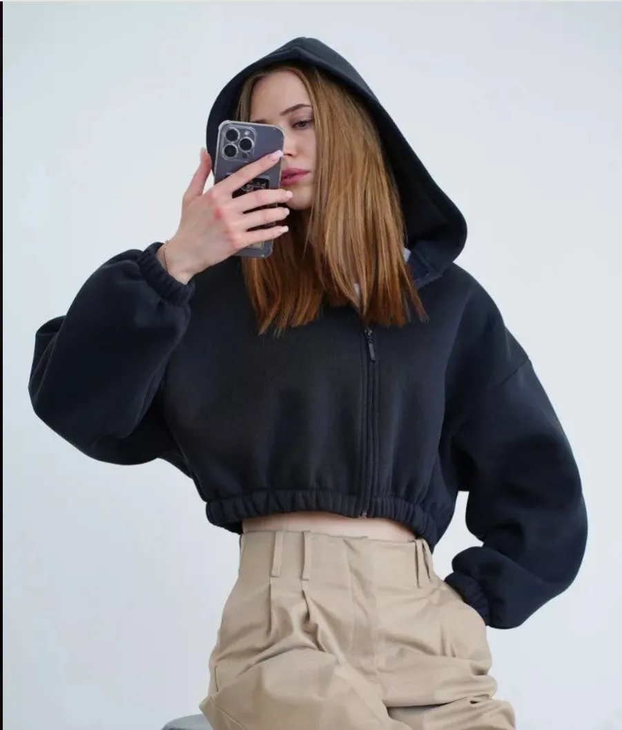 Women Casual Solid Color Long Sleeve Zipper Hoodies - Image 4