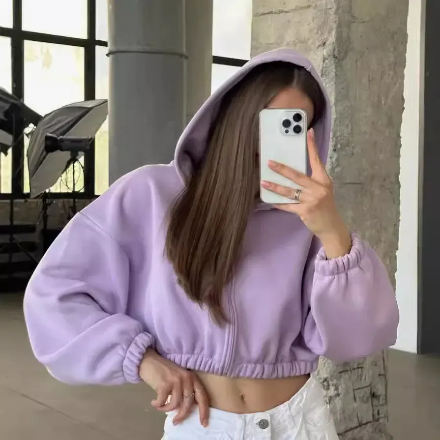 Women Casual Solid Color Long Sleeve Zipper Hoodies - Image 7