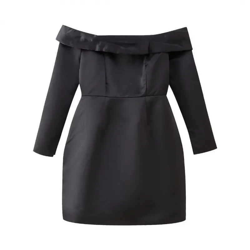 Women Fashion Sexy Solid Color Off Shoulder Long Sleeve Mini Dress - Image 6
