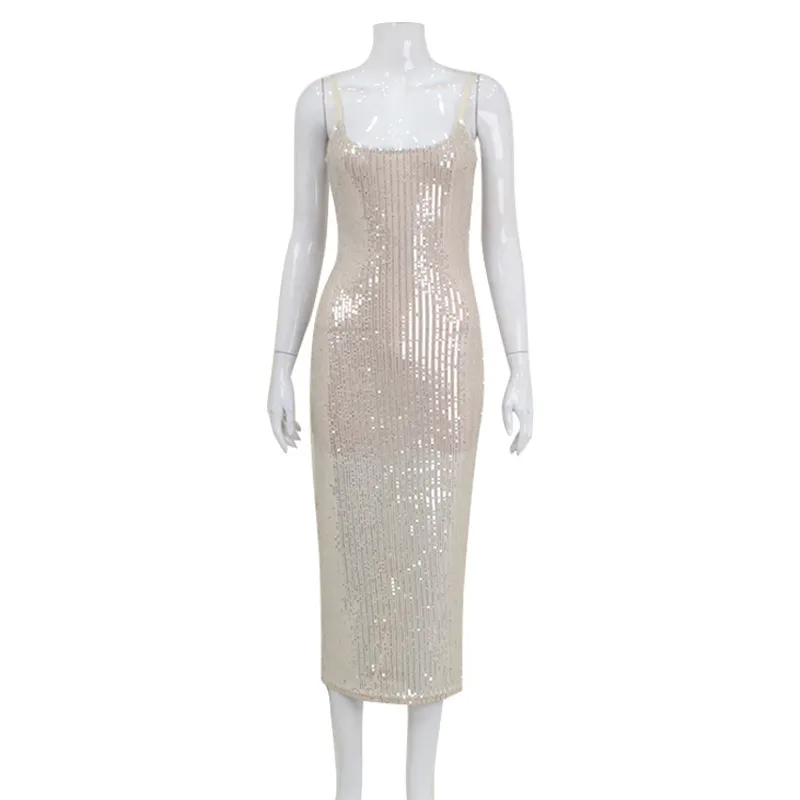 Women Fashion Sexy Elegant Sequin Slim Camisole Dress - Image 4