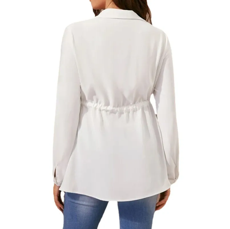 Pregnant Women Fashion Casual Solid Color V-Neck Long Sleeve Top - Image 5
