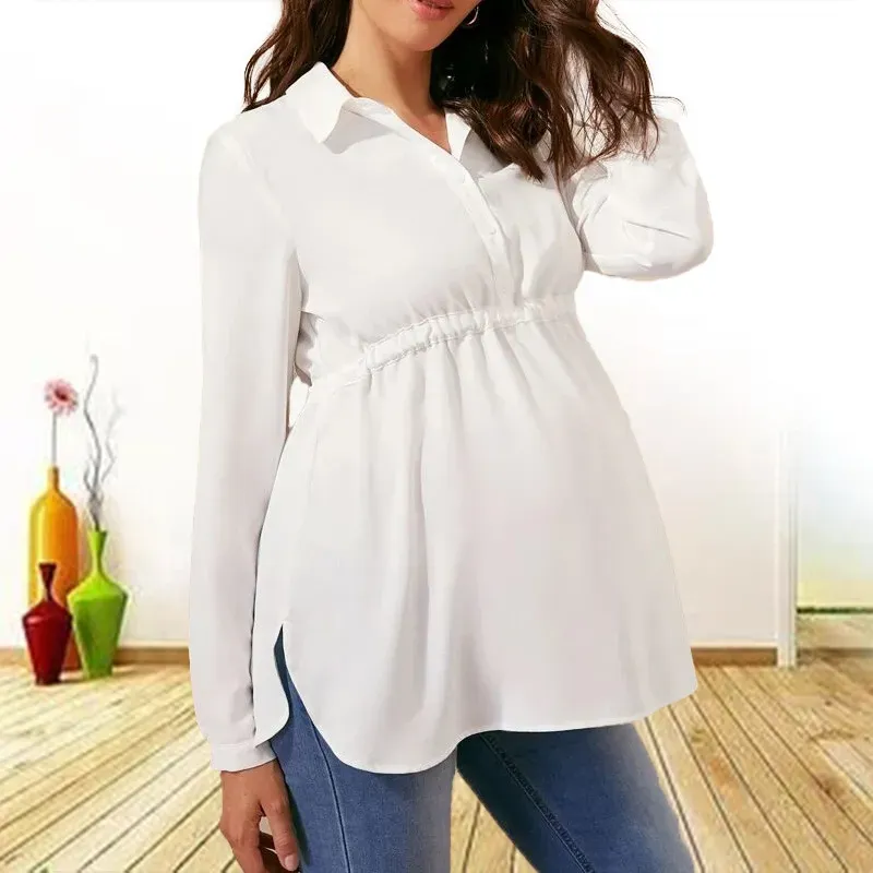 Pregnant Women Fashion Casual Solid Color V-Neck Long Sleeve Top - Image 6