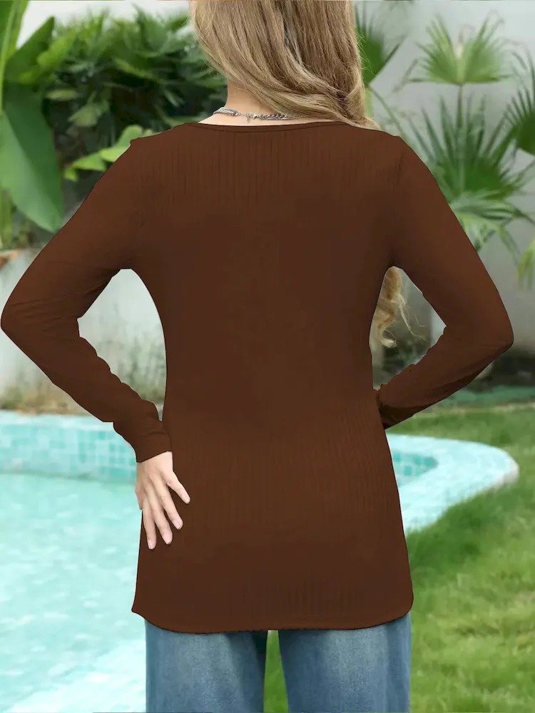 Pregnant Women Casual Solid Color Round Neck Long Sleeve Split T-Shirt - Image 3