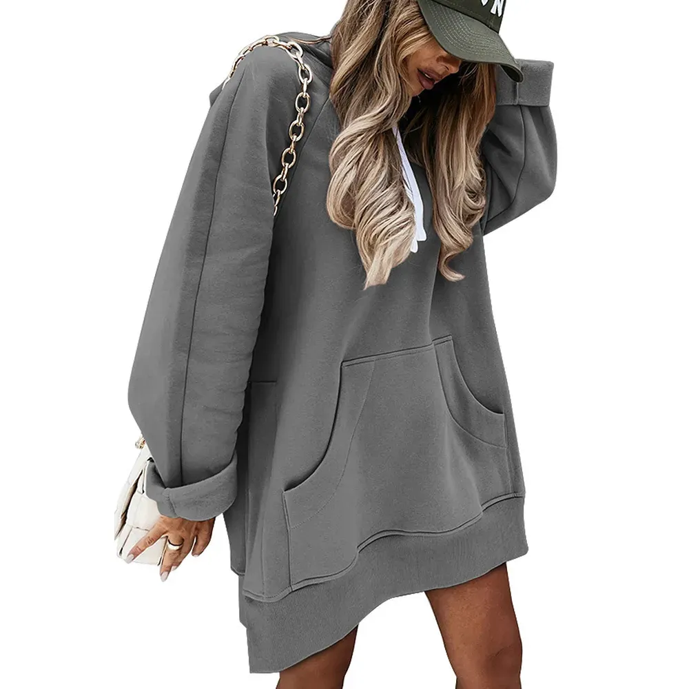 Women Fashion Casual Solid Color Loose Drawstring Split Thoodies - Image 6