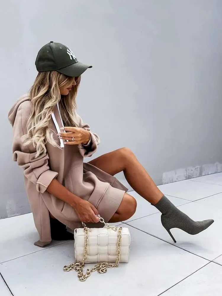 Women Fashion Casual Solid Color Loose Drawstring Split Thoodies - Image 8