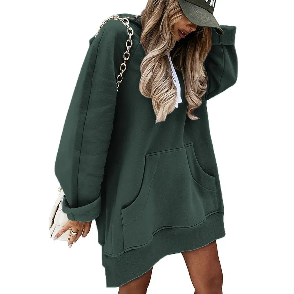 Women Fashion Casual Solid Color Loose Drawstring Split Thoodies - Image 14