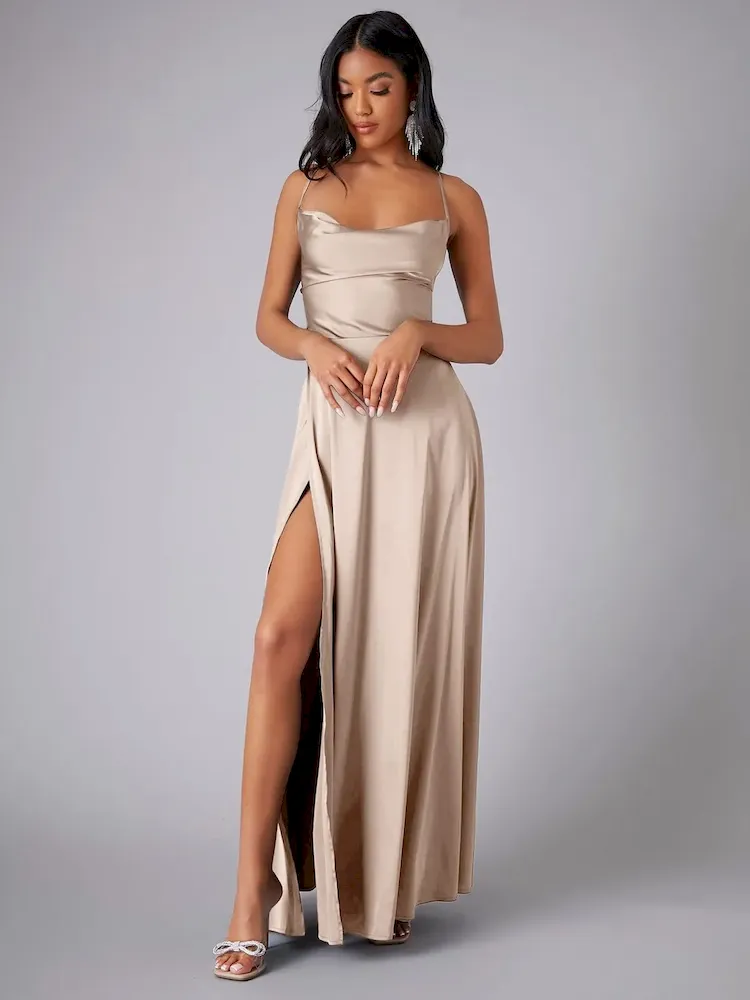 Women Fashion Sexy Solid Color Sleeveless Backless Lace-Up Split Slim-Fit Dress - Image 4