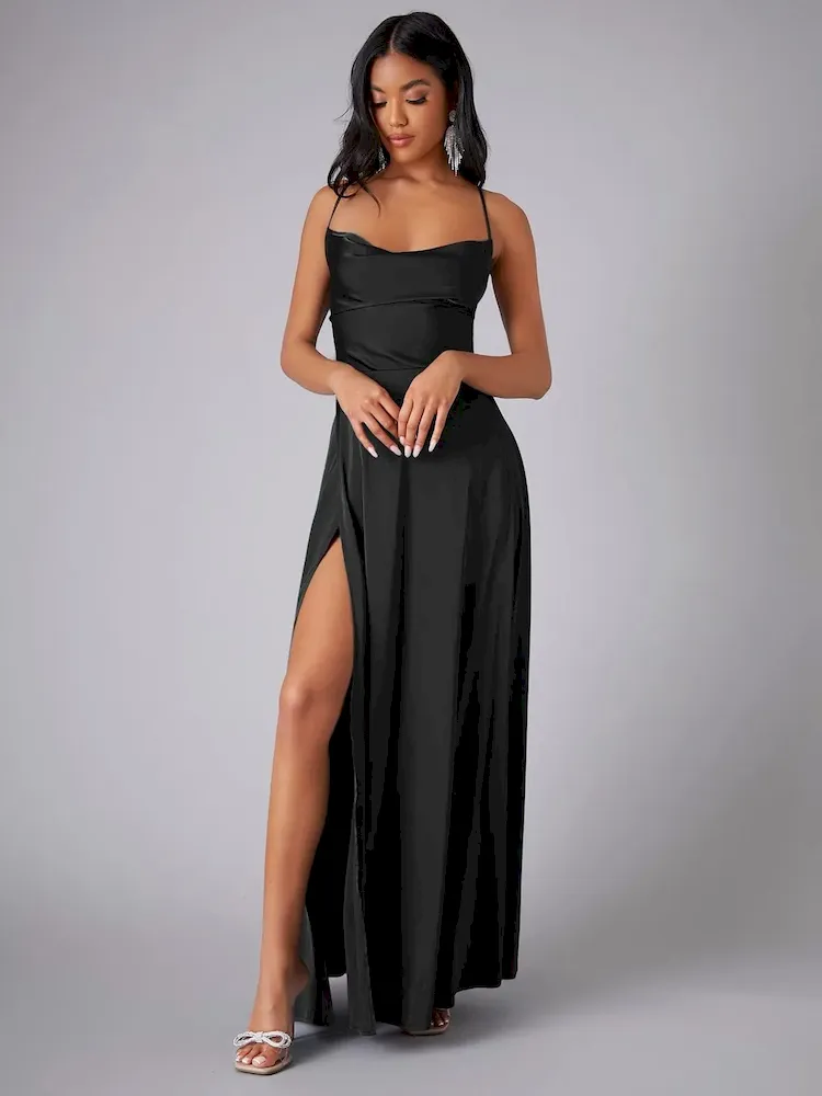 Women Fashion Sexy Solid Color Sleeveless Backless Lace-Up Split Slim-Fit Dress - Image 5