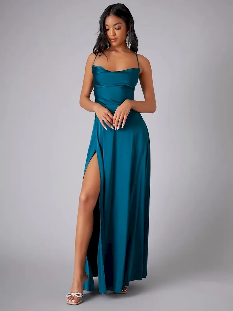 Women Fashion Sexy Solid Color Sleeveless Backless Lace-Up Split Slim-Fit Dress - Image 6