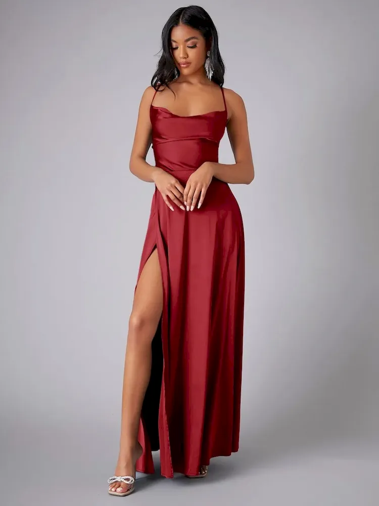 Women Fashion Sexy Solid Color Sleeveless Backless Lace-Up Split Slim-Fit Dress - Image 7