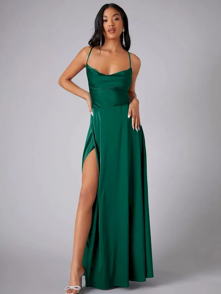 Women Fashion Sexy Solid Color Sleeveless Backless Lace-Up Split Slim-Fit Dress - Image 8