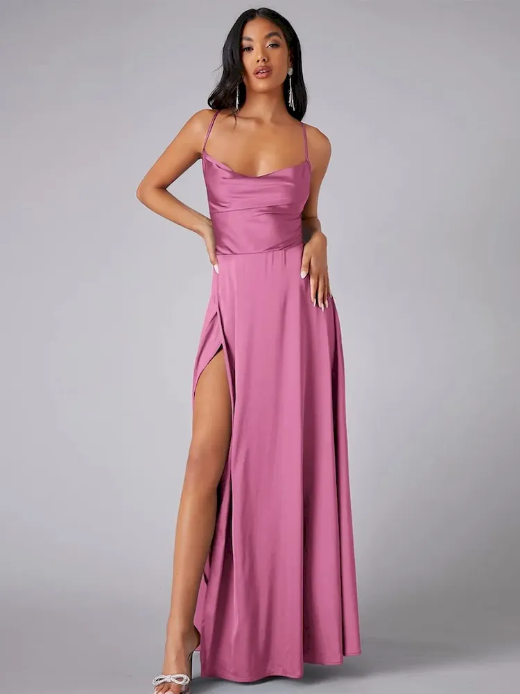 Women Fashion Sexy Solid Color Sleeveless Backless Lace-Up Split Slim-Fit Dress - Image 9