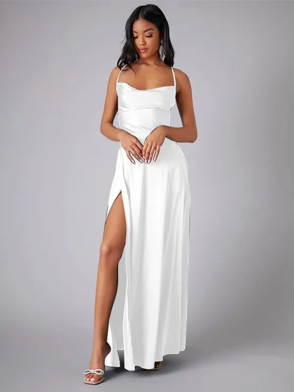 Women Fashion Sexy Solid Color Sleeveless Backless Lace-Up Split Slim-Fit Dress - Image 11