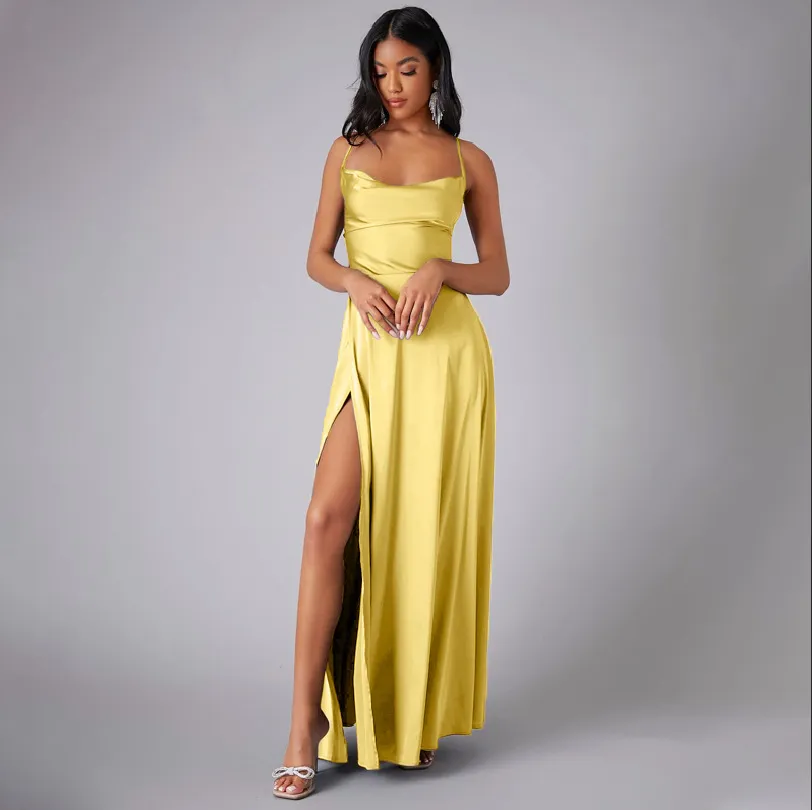 Women Fashion Sexy Solid Color Sleeveless Backless Lace-Up Split Slim-Fit Dress - Image 14
