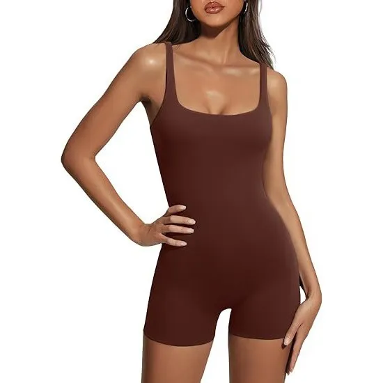 Women Fashion Solid Color U-Neck Sleeveless Backless Slim-Fit Sports Rompers - Image 3