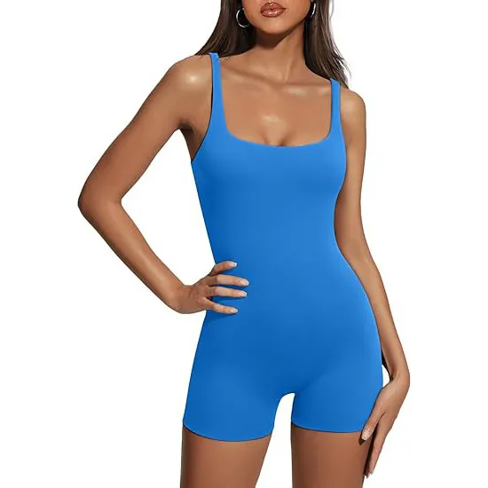 Women Fashion Solid Color U-Neck Sleeveless Backless Slim-Fit Sports Rompers - Image 7