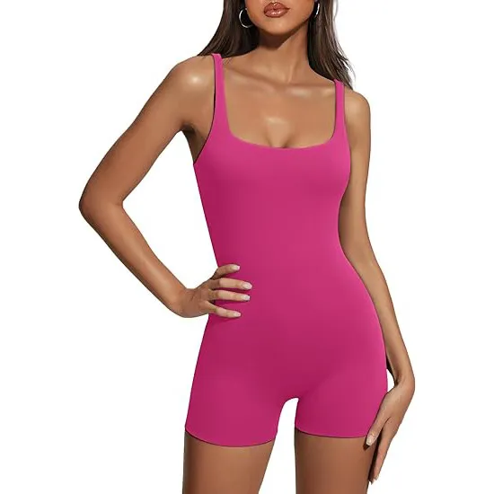 Women Fashion Solid Color U-Neck Sleeveless Backless Slim-Fit Sports Rompers - Image 8