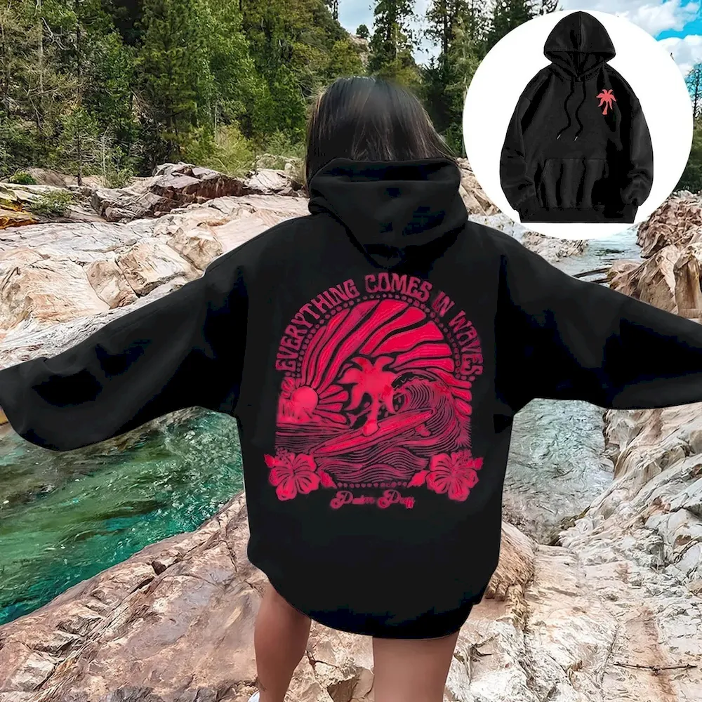 Women Fashion Casual Printed Threaded Long-Sleeve Loose Hoodies - Image 6