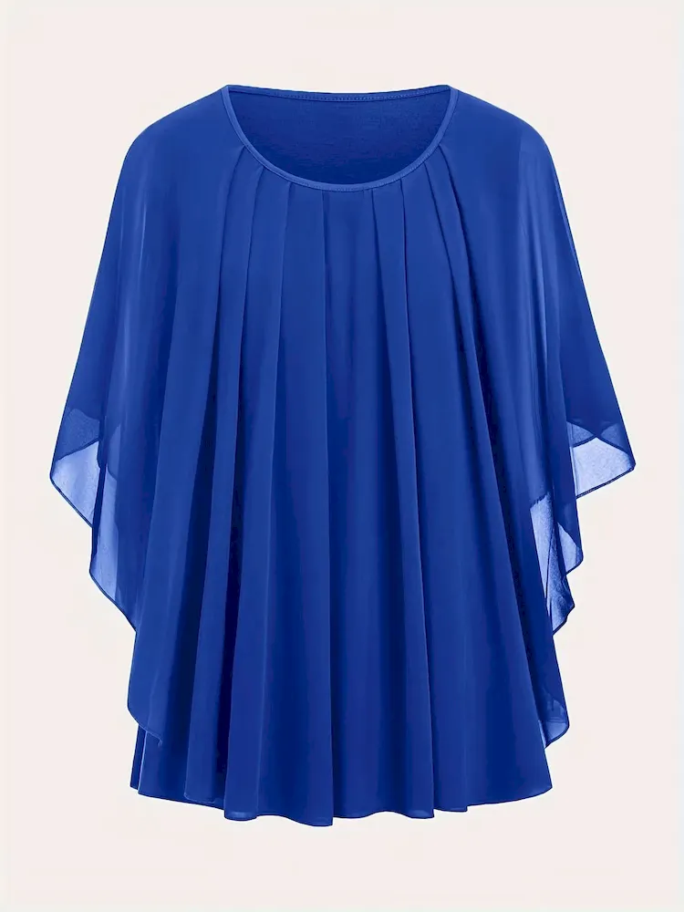 Women Fashion Casual Solid Color Plus Size Pleated Short Sleeve Loose T-Shirt - Image 4