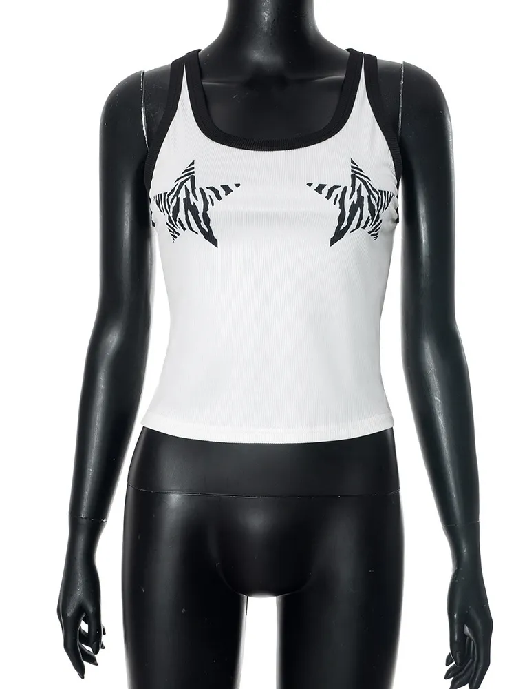 Women Fashion Sexy Threaded Zebra Star-Colored Slim-Fit Tank Top - Image 5