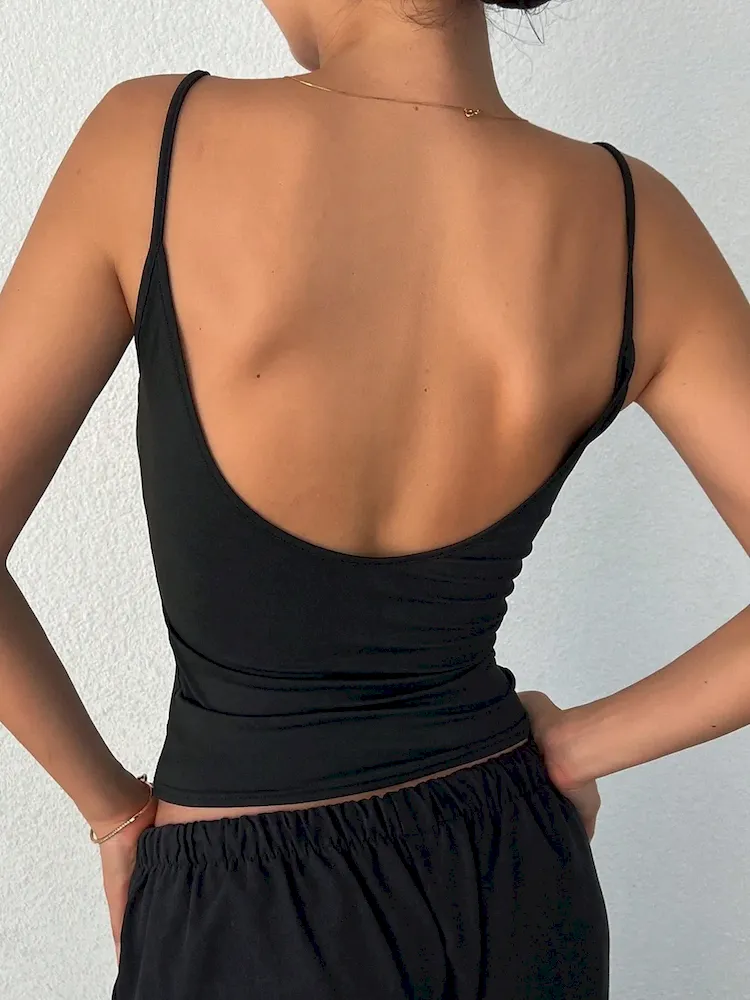 Women Fashion Simple Solid Color Backless Camisole - Image 5