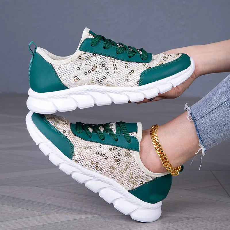 Women Fashion Mesh Sequin Sneaker - Image 7
