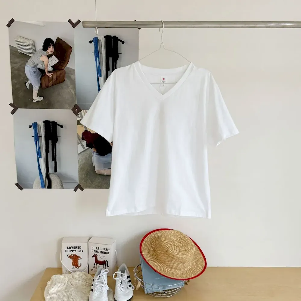 Women Fashion Casual Solid Color Cotton V-Neck Short-Sleeve T-Shirt - Image 5