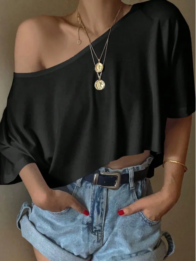 Women Fashion Casual Solid Color Short-Sleeve Loose T-Shirt - Image 6