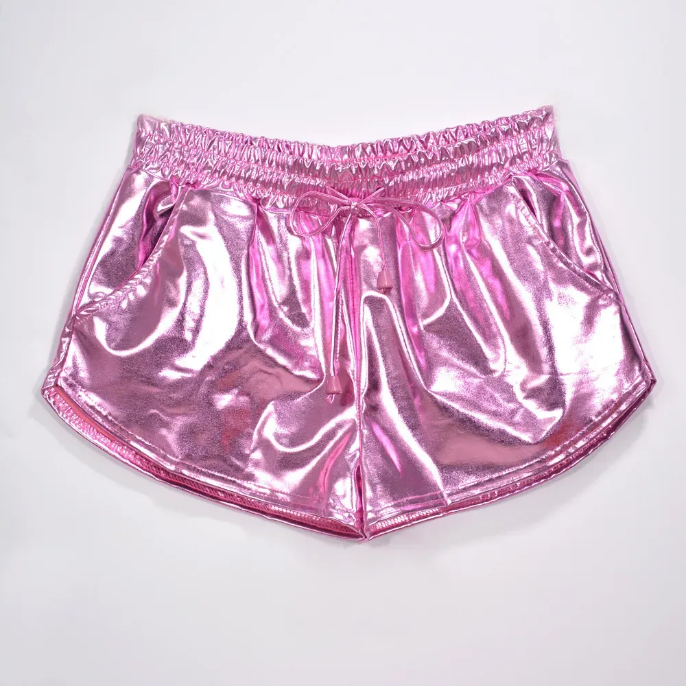 Women Fashion Sexy Solid Color Pu Leather Lace-Up Shorts - Image 5
