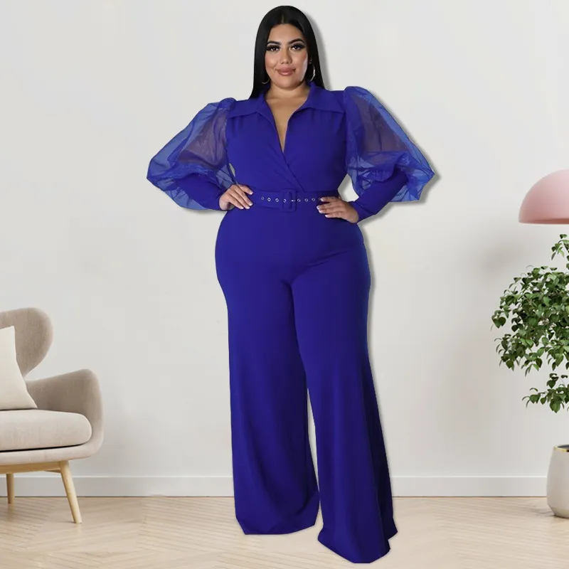 Plus Size Women Color Contrast Collar Jumpsuits - Image 12