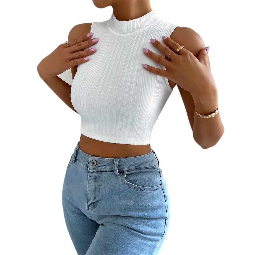 Women Fashion Solid Color Sleeveless Cropped Top - Image 5